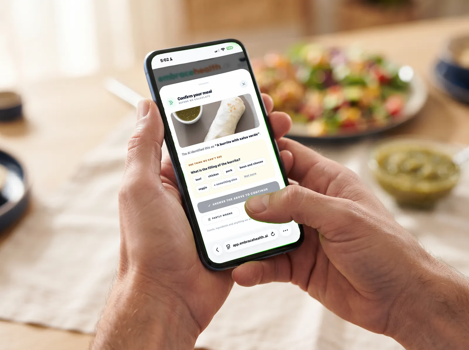 SnapMacros asking which filling is inside a burrito before calculating macros